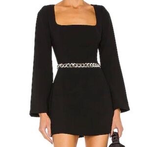 Atoir Black Square-Neck Long-Sleeve Mini Dress with Silver Chain